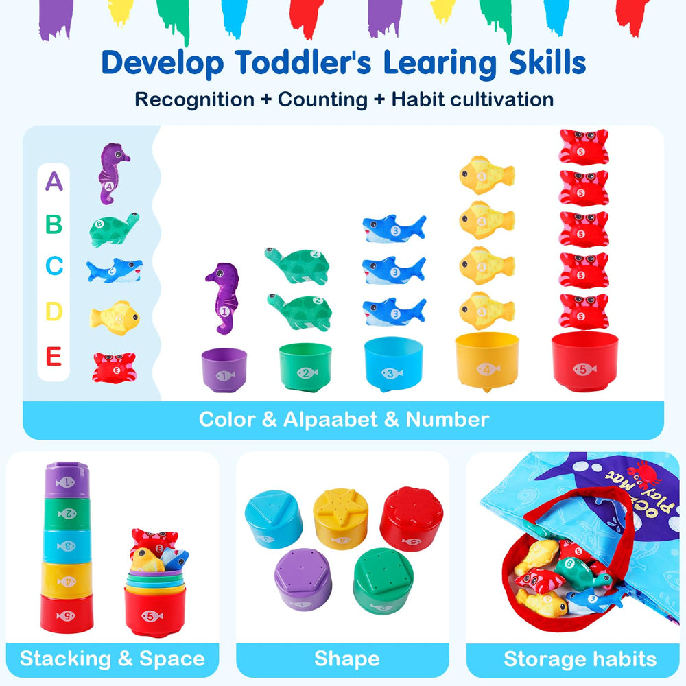 M SANMERSEN Toddler Fishing Game stacking cups support counting skills