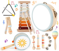 M SANMERSEN wooden toddler set with xylophone and drum for early rhythm and sensory play