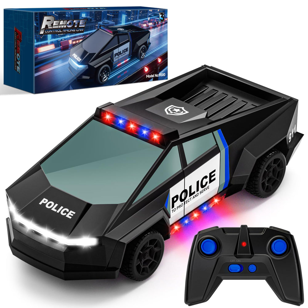 MACALOCA police RC truck LED-lights illuminate night-time play for realistic action.