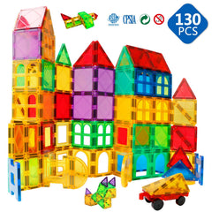 Children building imaginative structures with MAGBLOCK tiles together
