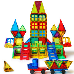 MAGBLOCK magnetic tiles forming a colorful house for collaborative play