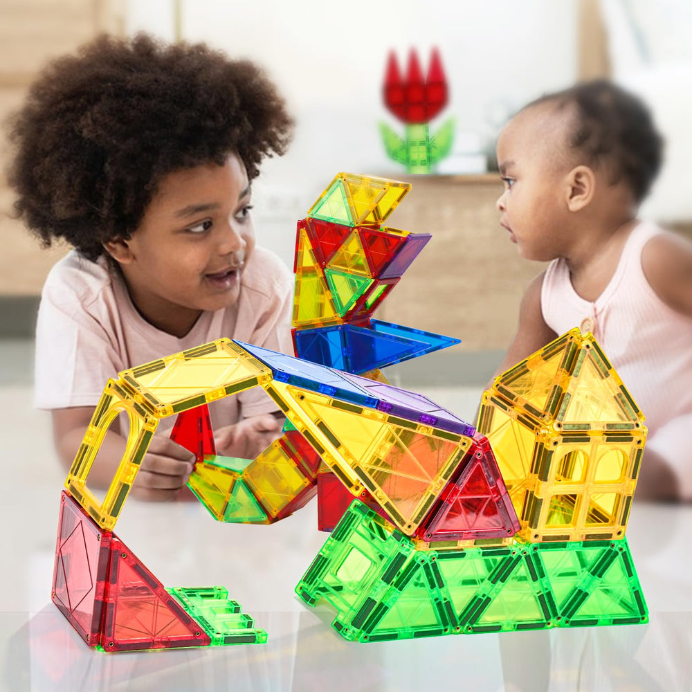 MAGBLOCK magnetic tiles reference-card included to guide model ideas.