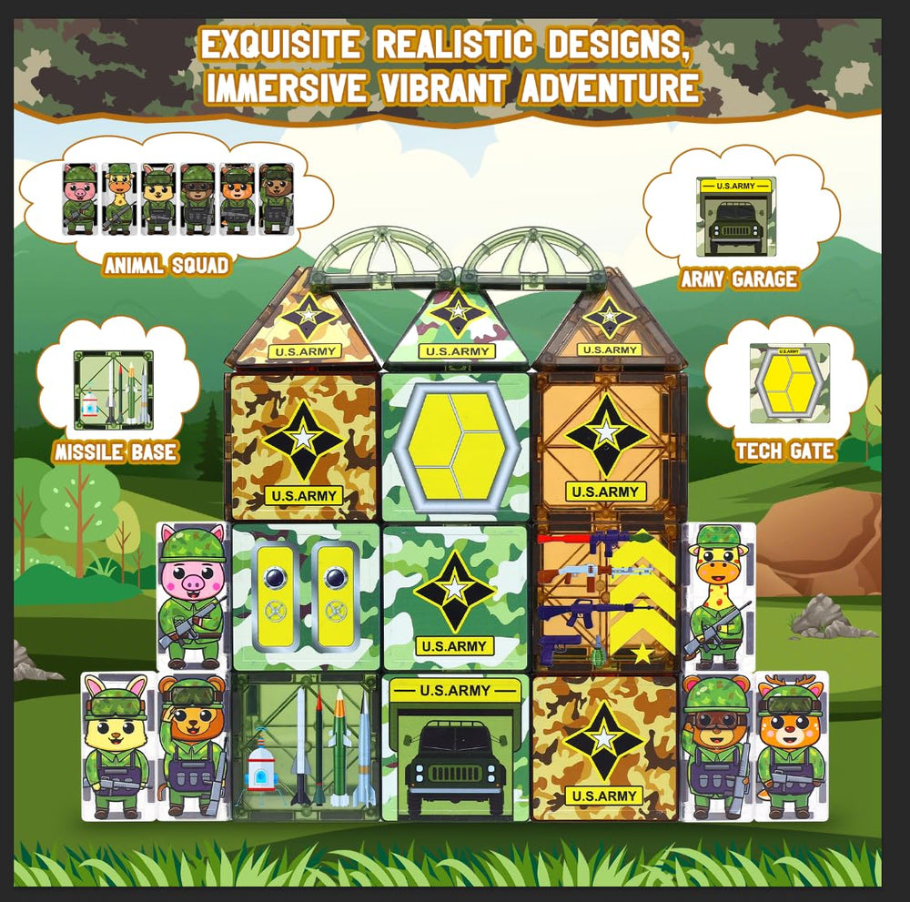Magbubp army garage and doors expand buildable scenes and storytelling options.