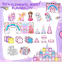 Magbubp Diamond Magnetic Tiles Build-and-Play set promotes spatial thinking and problem solving.
