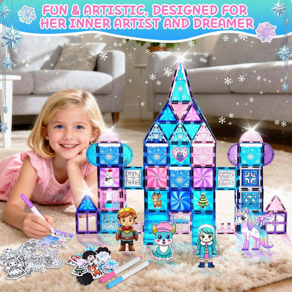 Magbubp diamond magnetic tiles create an ice castle look with sturdy structures