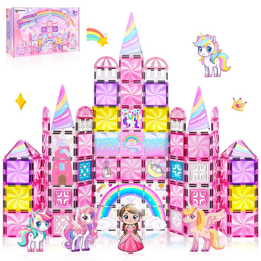 Magbubp Diamond Magnetic Tiles Unicorn Castle for imaginative play and fine motor practice.