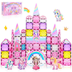 Magbubp Diamond Magnetic Tiles Unicorn Castle for imaginative play and fine motor practice.