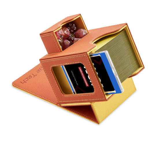 Mage Tech card deck box shows commander slot for quick access.