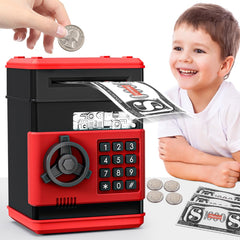 MAGIBX mini piggy bank ATM front view with four-digit lock for secure saving.