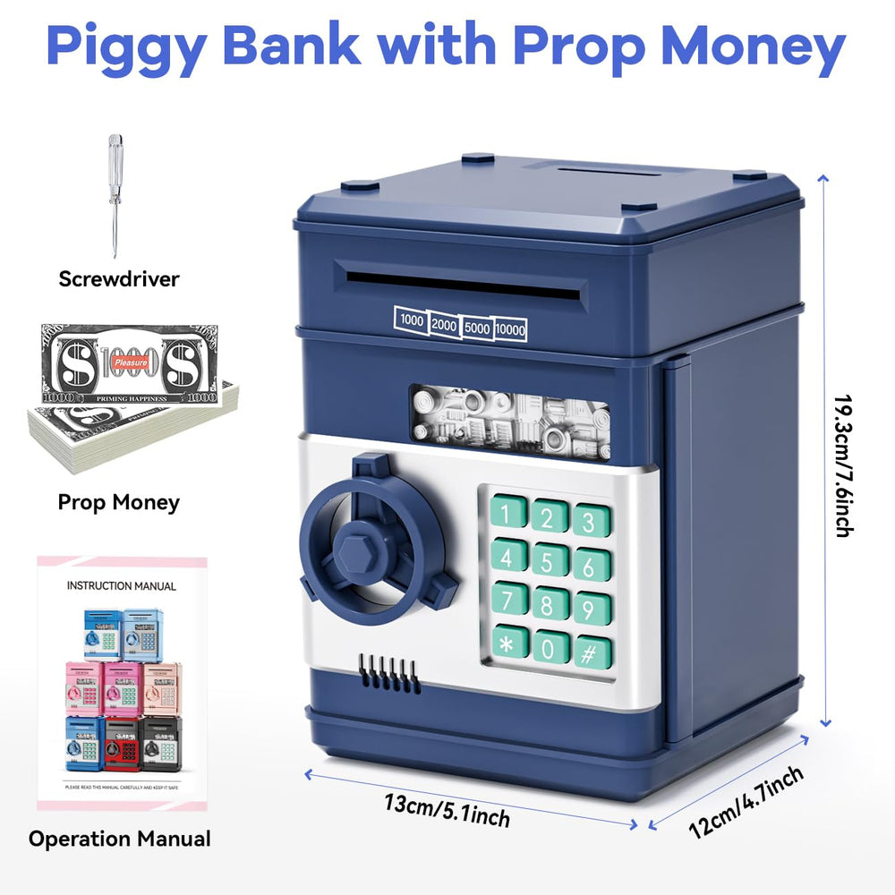 MAGIBX piggy bank capacity stores coins and banknotes.