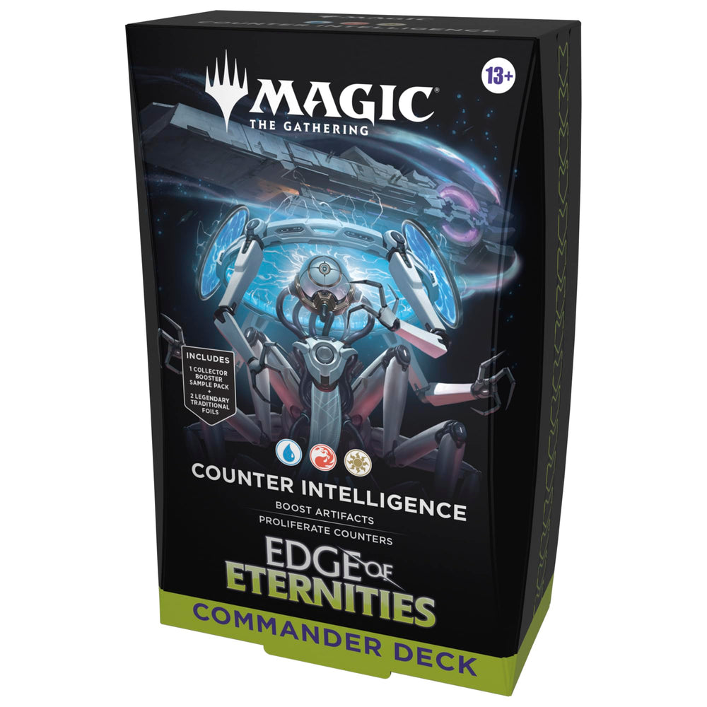 Magic: The Gathering Edge of Eternities Counter Intelligence deck front showcases bold borderless art.