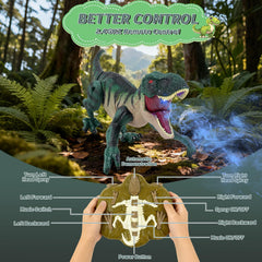 MagicKidz remote-control-dinosaur mist-spray enhances thrilling play sessions.