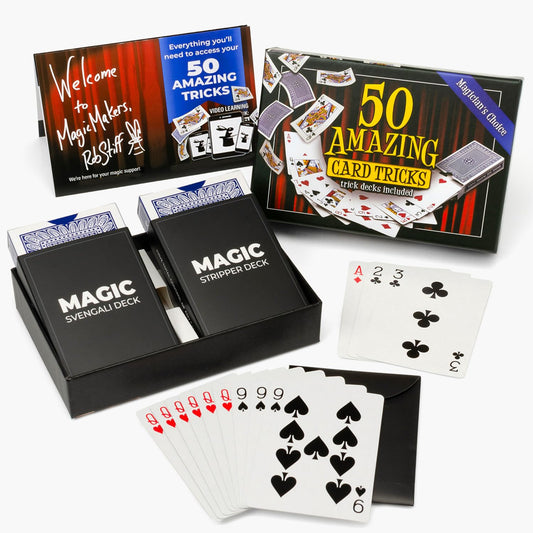 Magic Makers trick decks included for versatile card tricks at home.