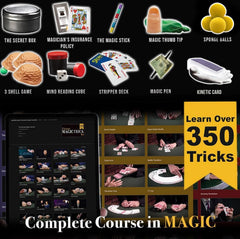 Magic Makers Ultimate Trick Kit contents spread highlights classic and modern tricks for practice
