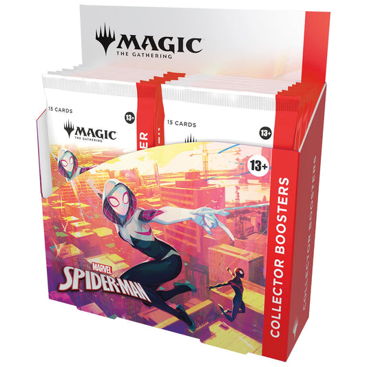 Magic: The Gathering Marvel's Spider-Man Collector Booster Box front view with exclusive cards.