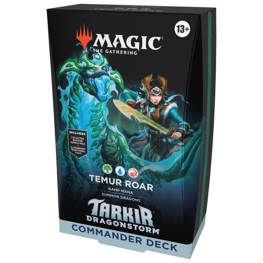 Magic: The Gathering Tarkir Temur Roar deck front view shows three-color setup for ready games.