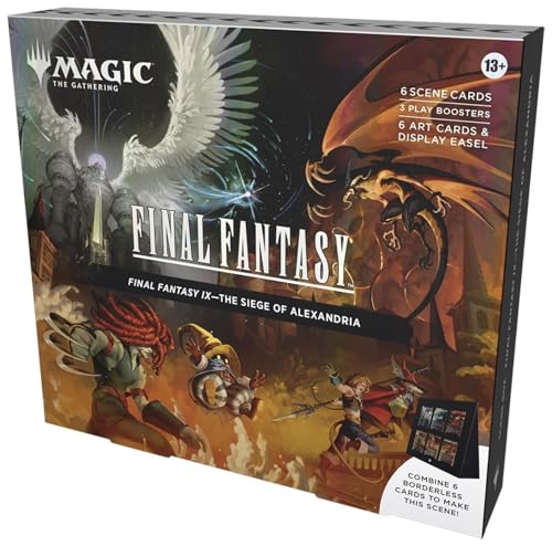 Magic: The Gathering Scene Box art-only cards shown on display easel for visual appreciation