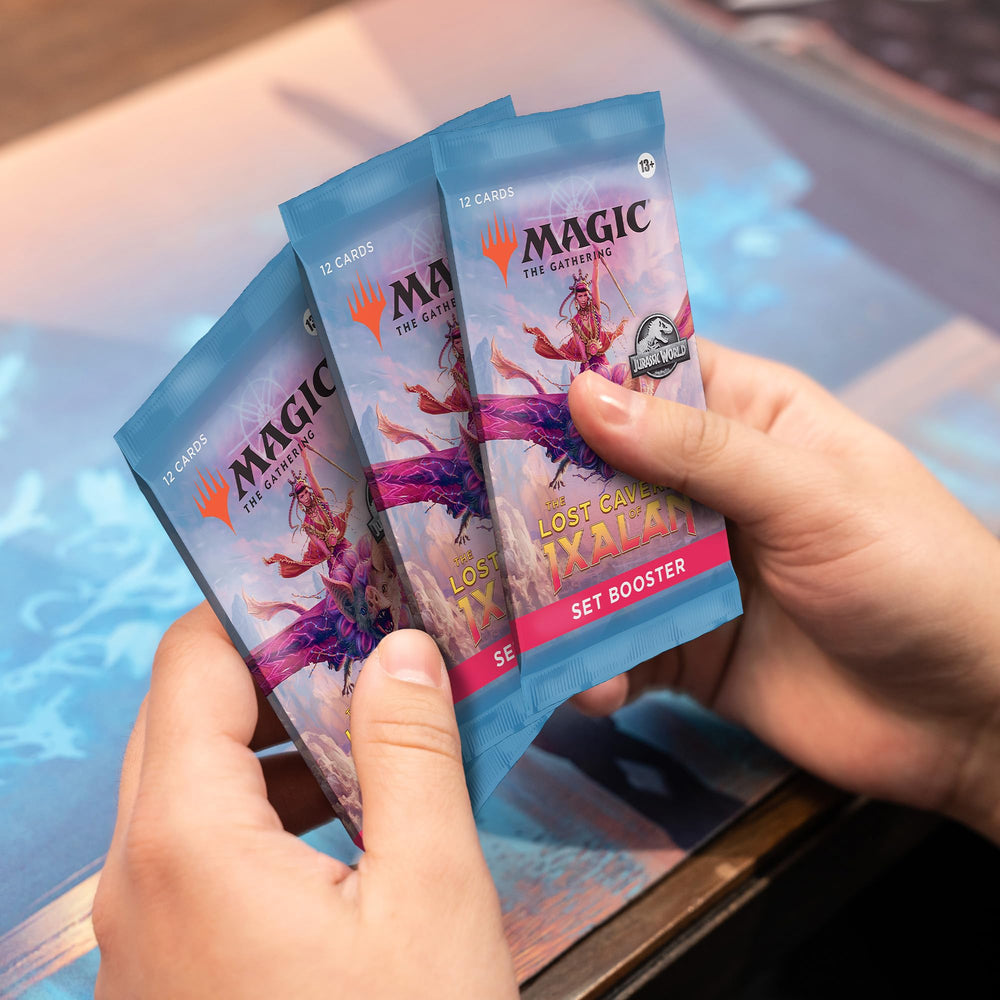 Magic: The Gathering Lost Caverns Ixalan treasure trove box topper showcases exclusive borderless art.