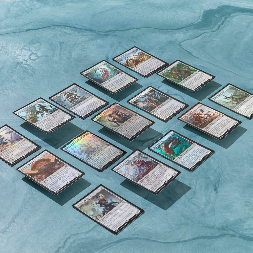 Deck box that holds 100 sleeved cards for organized storage.