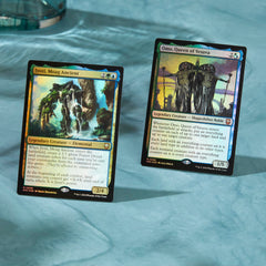 Magic: The Gathering Modern Horizons 3 Tricky Terrain foil-etched display commander shines on the table
