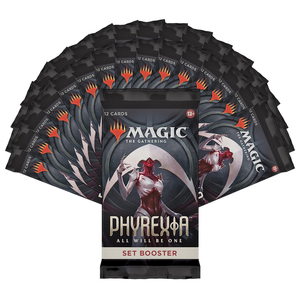 Magic: The Gathering Phyrexia traditional foil land variant on display