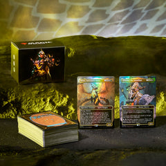 Magic: The Gathering Tarkir Dragonstorm Abzan Armor foil borderless commanders showcase vivid artwork.