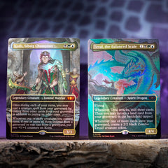 Magic: The Gathering Tarkir Dragonstorm traditional foil borderless commanders showcase dramatic art