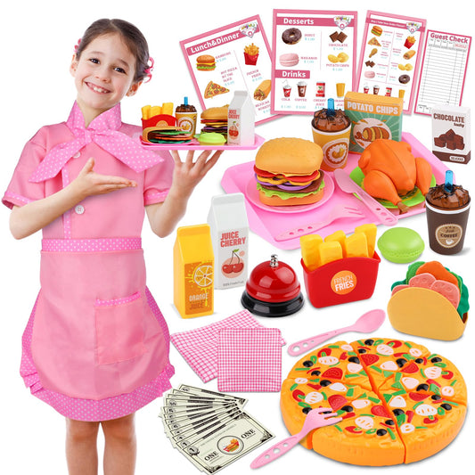 Magic4U diner play set food collection shows realistic pieces for imaginative restaurant play.
