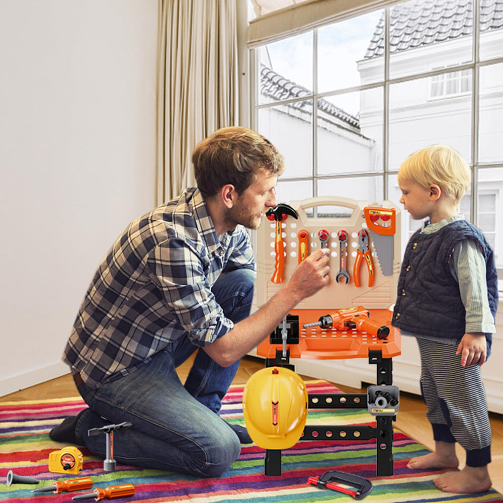 Magic4U Kids Tool Bench Set storage toolbox keeps tools organized for play.