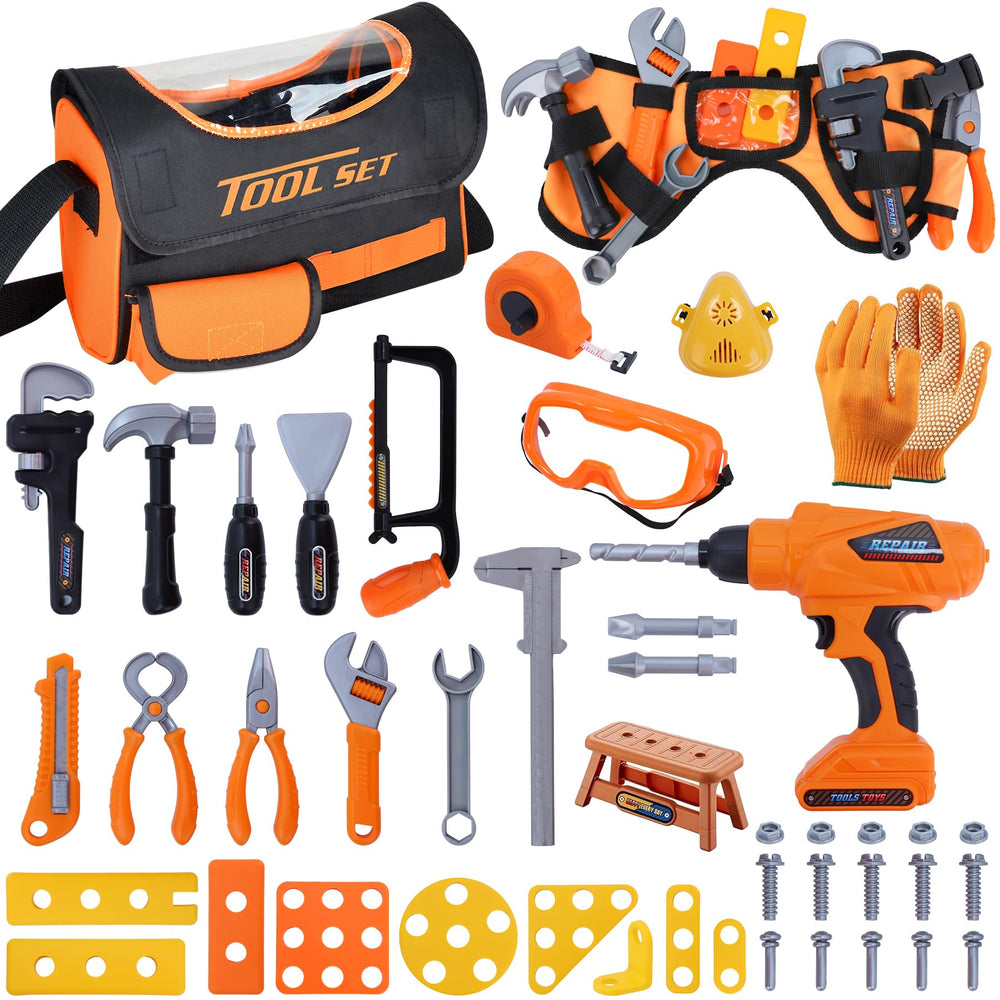 Magic4U kids tool set with bag and belt for organized pretend play.