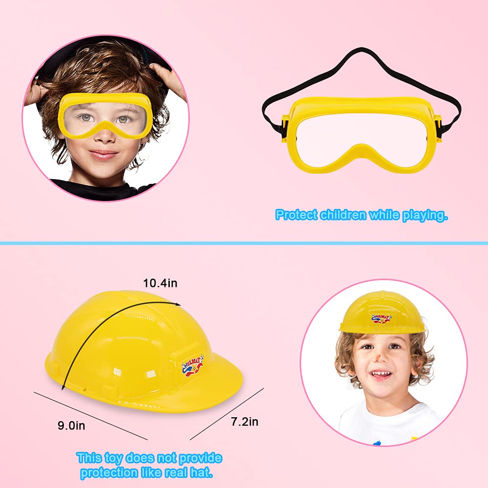 Magic4U toy tool set kid with hat and goggles ready for pretend construction.