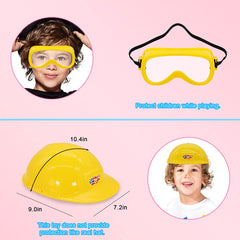 Magic4U toy tool set kid with hat and goggles ready for pretend construction.