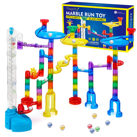 Magicfly Marble Run Set in action with motorized elevator.