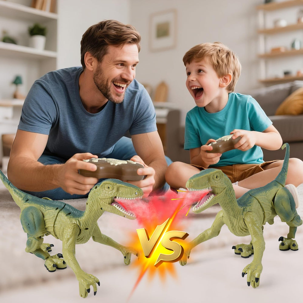MagicKidz RC Dinosaur Multiplayer image promotes group play with friends via 2.4GHz remote.
