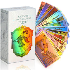 MagicSeer rainbow tarot deck artwork showcases original imagery with vivid holographic finish.