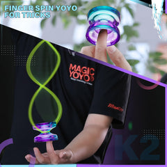 MAGICYOYO K2 blue-yellow gradient crystal finish on a durable plastic body.
