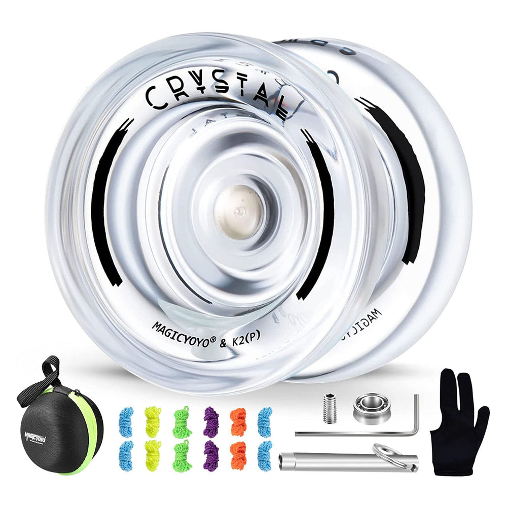 MAGICYOYO K2 Crystal White front view showing durable beginner-friendly yoyo for daily practice
