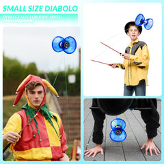 MAGICYOYO Pro diabolo blue side view highlights compact size for handling.