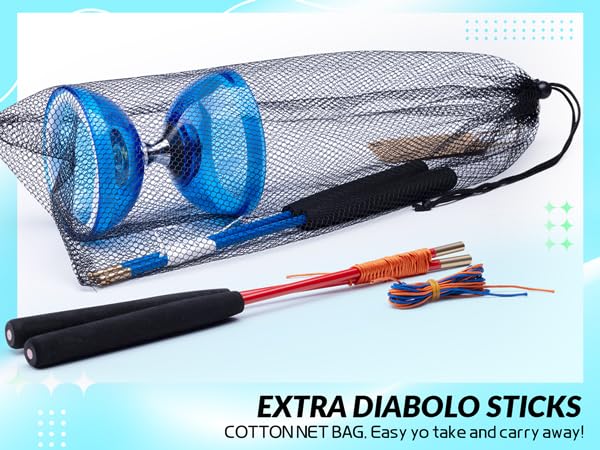 MAGICYOYO Pro triple bearing diabolo blue in action demonstrates long spin potential.