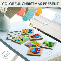 MAGIFIRE wooden puzzles color pieces aid recognition and dexterity during playtime.