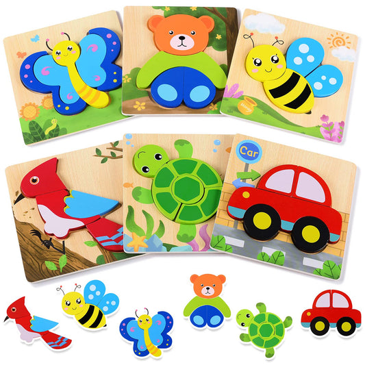 MAGIFIRE wooden toddler puzzle with colorful animal shapes for cognitive play
