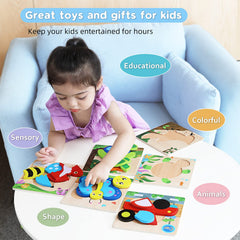 MAGIFIRE wooden toddler puzzle with bright vehicle shapes for fine motor play