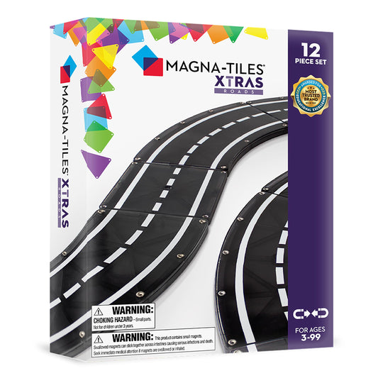 MAGNA-TILES XTRAS Roads 12-Piece set builds highways with magnetic ease for creative play.