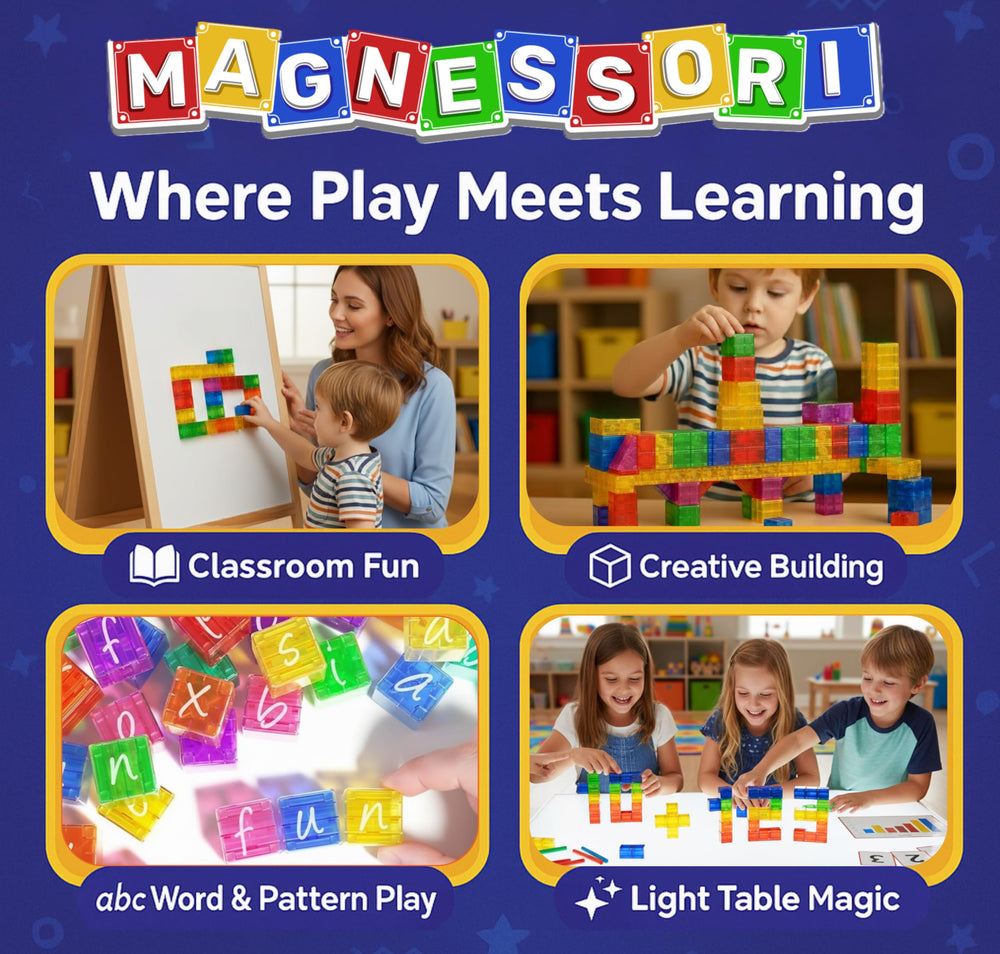 Bright translucent MAGNESSORI colors support color recognition and sorting skills