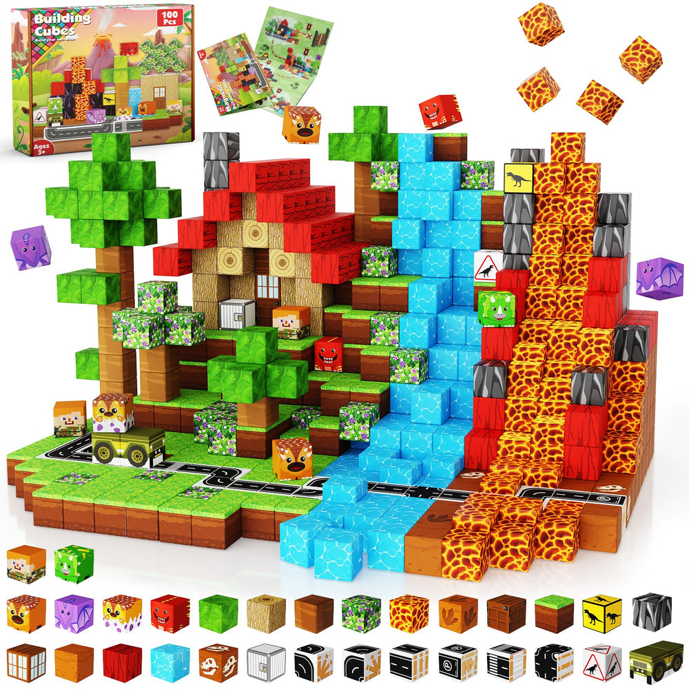 Magnetopia dinosaur volcano blocks for imaginative play and STEM exploration