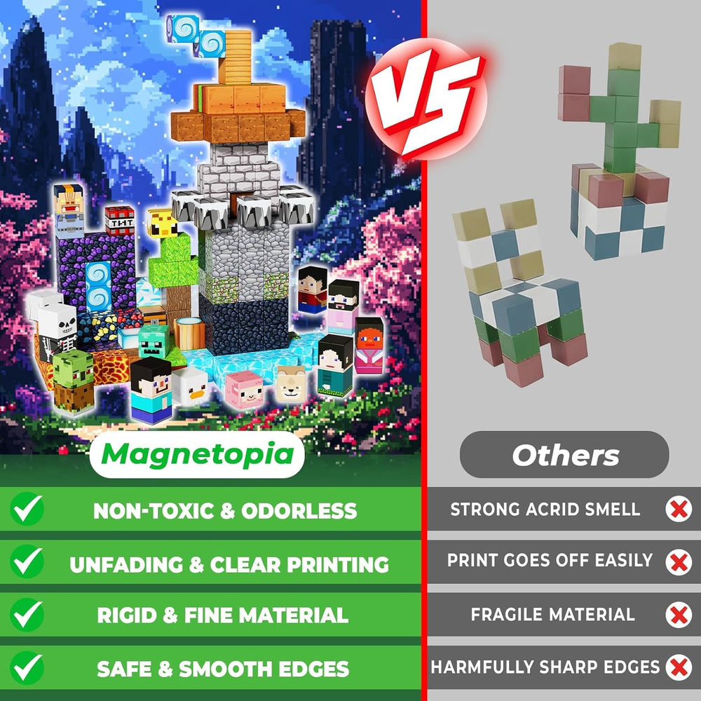 Magnetopia magnetic blocks close-up with rounded edges for safe construction.