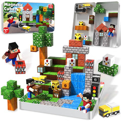 Magnetopia magnetic blocks in travel box front view for portable play.