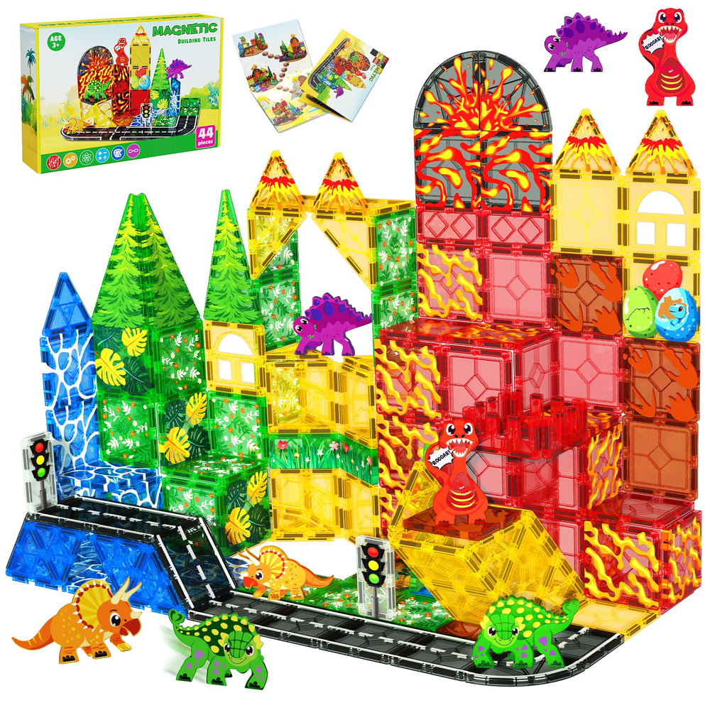 Magneverse Dinosaur Tiles Volcano Scene for imaginative volcano builds and creative play.