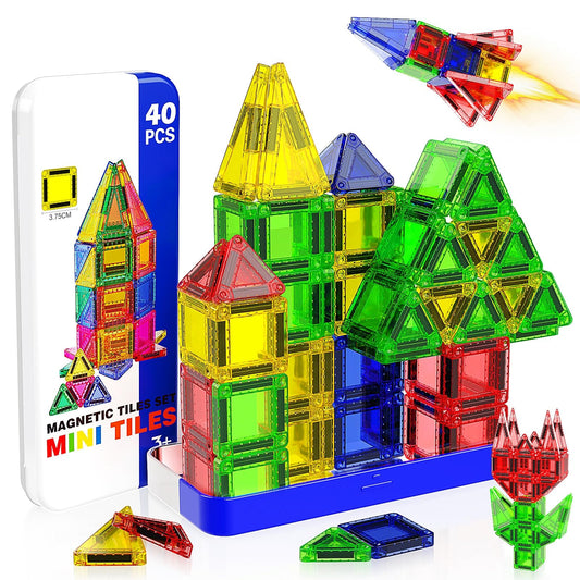 Magneverse Mini Tiles travel tin box for mess-free play on the go.