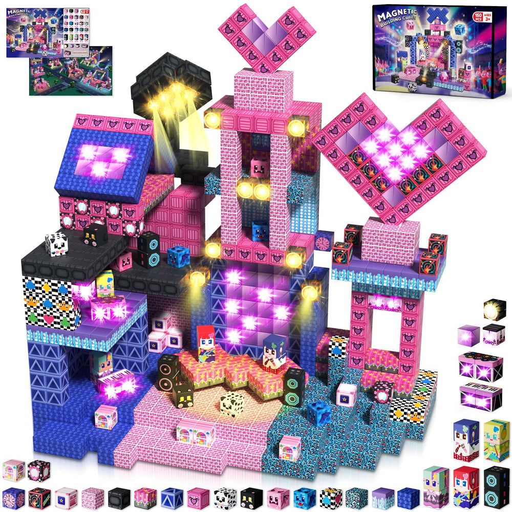 Magnevia 150pcs magnetic blocks form a vibrant band-stage for imaginative play.